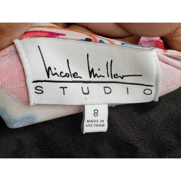 Nicole Miller Shift Dress Womens 8 White Floral Adjustable Strap Cold Shoulder - Picture 3 of 15